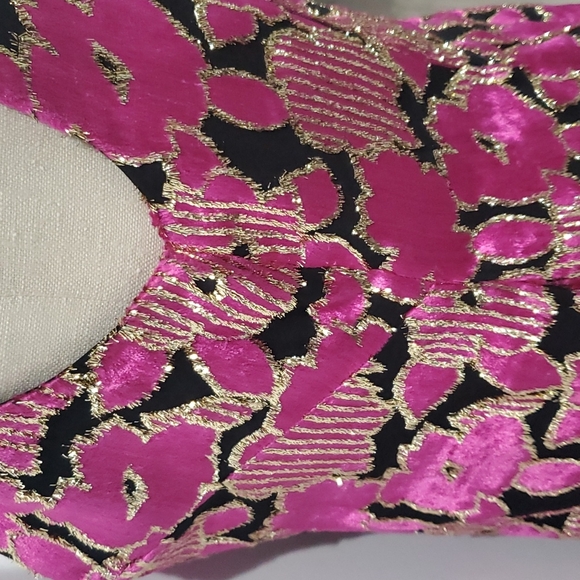 Women's Vintage Embroidered Burn Out Hot Pink Floral Velvet Dress sz Small - Picture 10 of 11